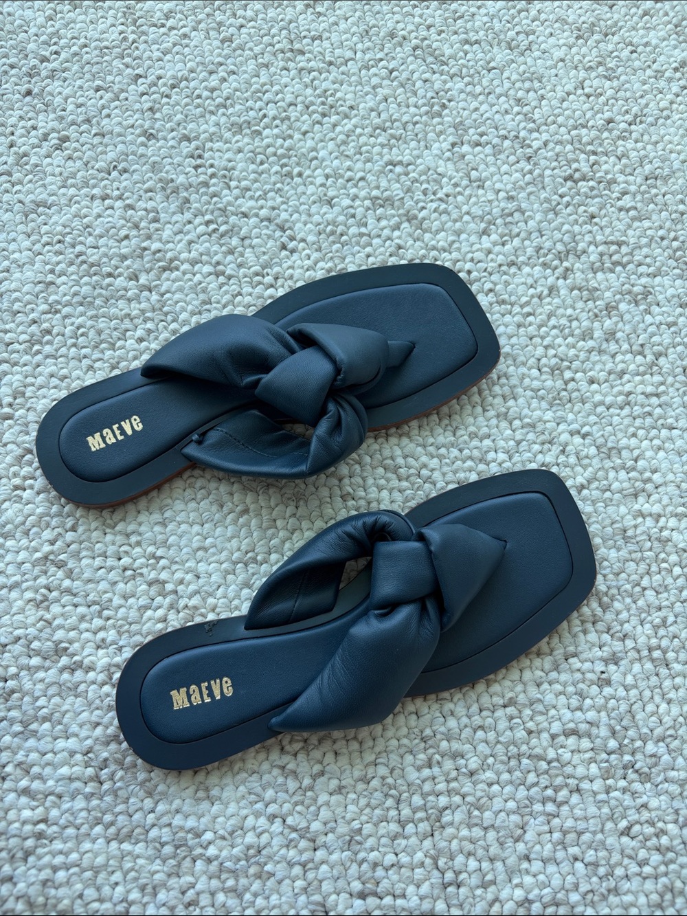 Maeve Navy Knotted Slide Sandals
